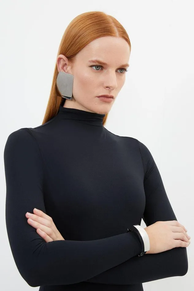 Tops Women Karen Millen Contour Jersey High Neck Long Sleeve Bodysuit Black