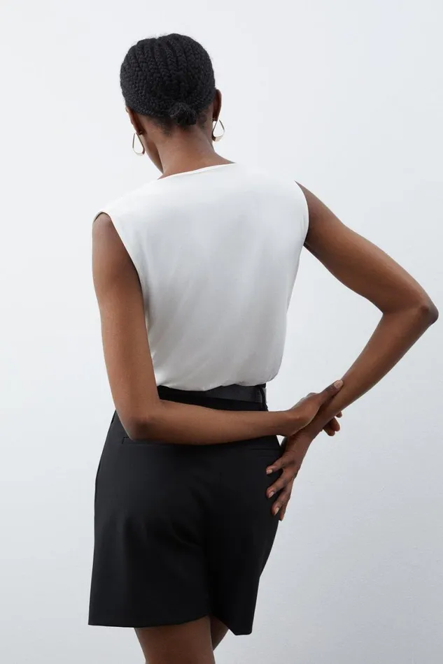 Tops Women Karen Millen Cowl Neck Jersey Bodysuit Ivory