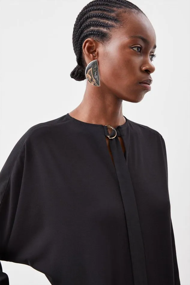 Tops Women Karen Millen Jersey And Georgette Mix Keyhole Long Sleeve Top Black