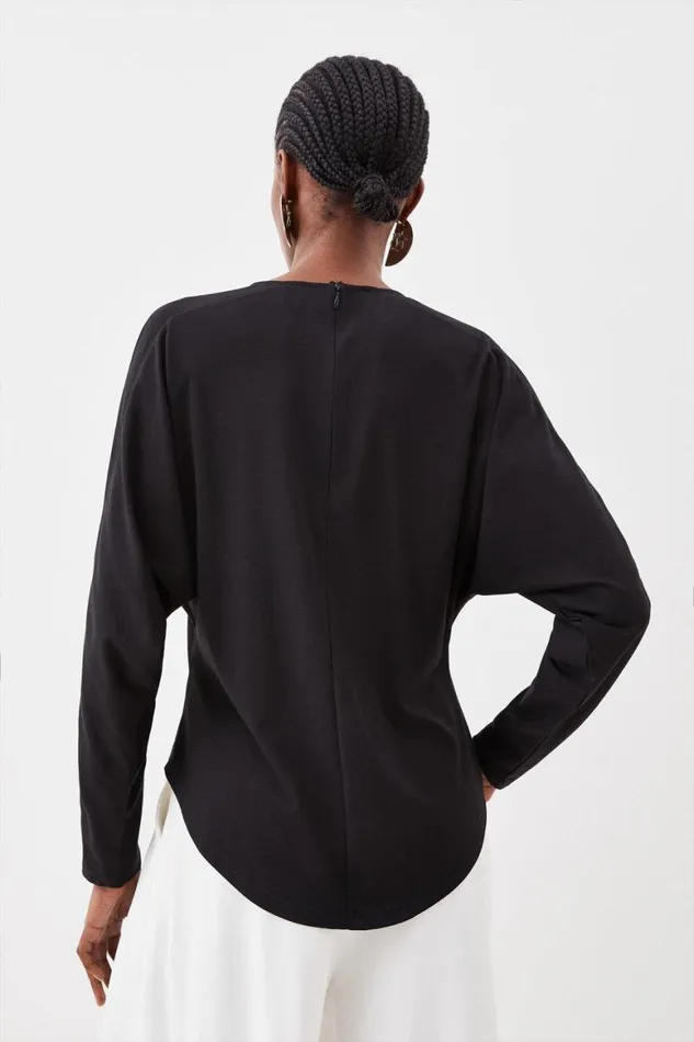 Tops Women Karen Millen Jersey And Georgette Mix Keyhole Long Sleeve Top Black