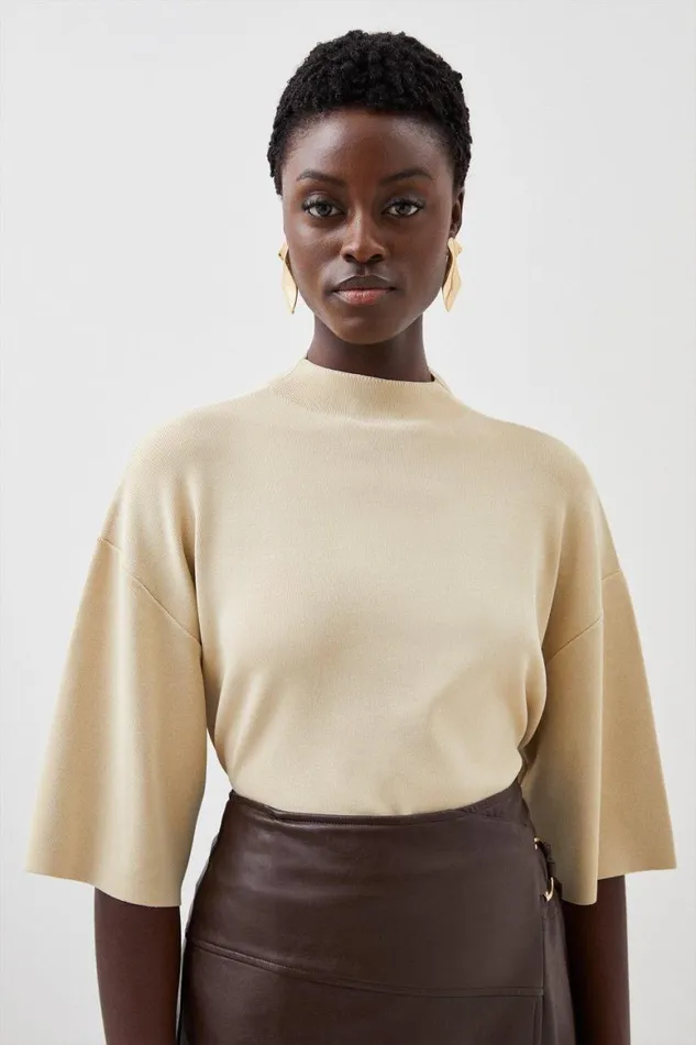 Tops Women Karen Millen Premium Drape Knit Boxy Top Natural
