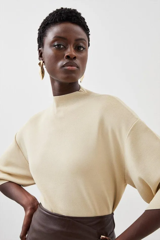 Tops Women Karen Millen Premium Drape Knit Boxy Top Natural