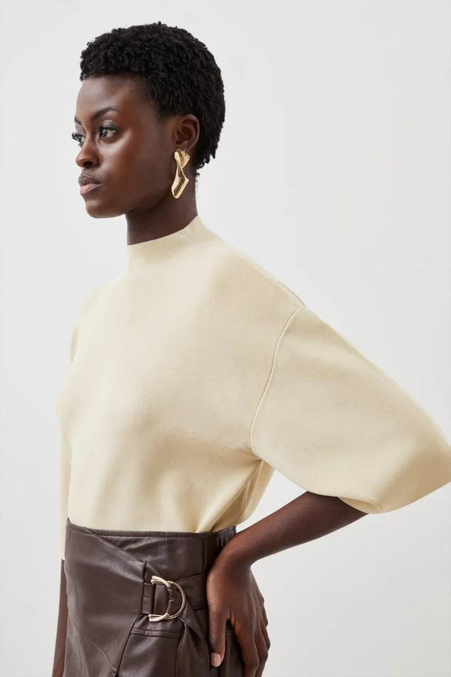 Tops Women Karen Millen Premium Drape Knit Boxy Top Natural