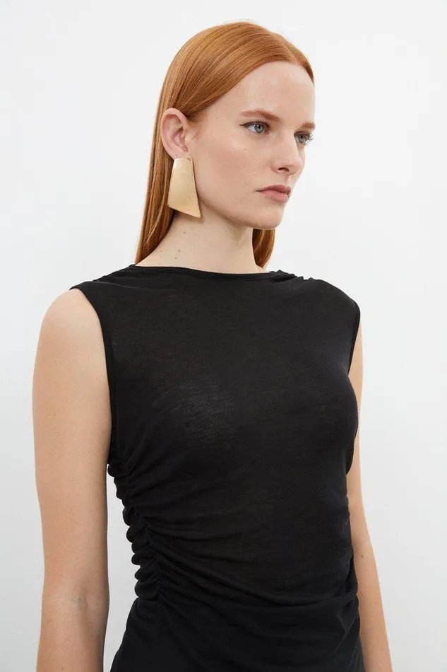 Tops Women Karen Millen Premium Jersey Wool Blend Ruched Top Black
