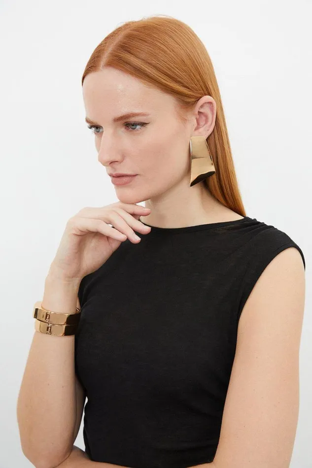 Tops Women Karen Millen Premium Jersey Wool Blend Ruched Top Black