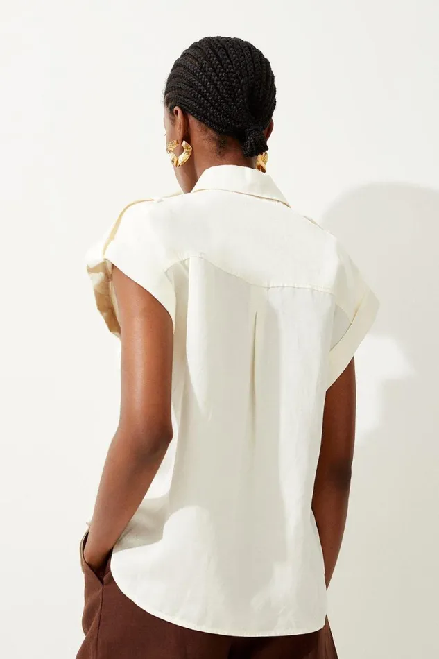 Tops Women Karen Millen Premium Utility Linen Shirt Ivory