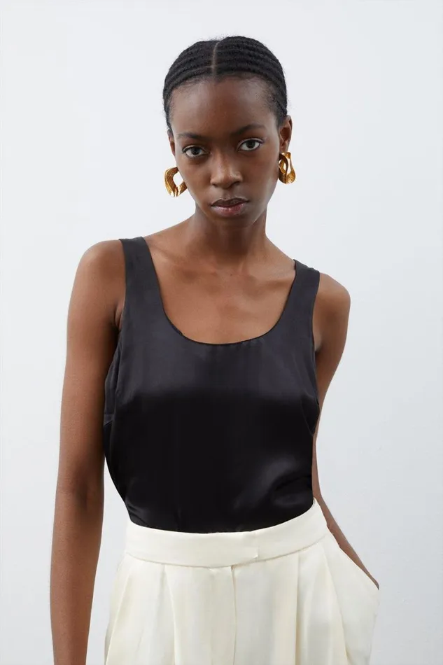 Tops Women Karen Millen Premium Viscose Satin Woven Cami Top Black