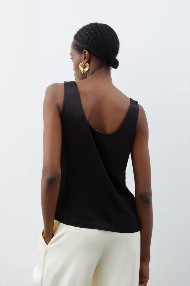 Tops Women Karen Millen Premium Viscose Satin Woven Cami Top Black