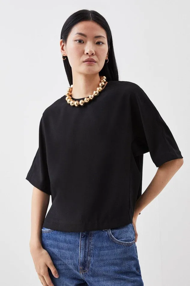 Tops Women Karen Millen Satin Back Crepe Woven Top Black
