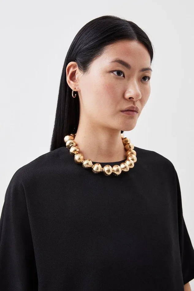 Tops Women Karen Millen Satin Back Crepe Woven Top Black
