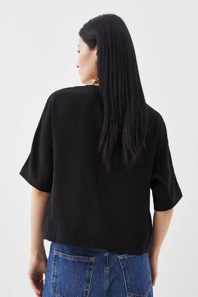 Tops Women Karen Millen Satin Back Crepe Woven Top Black
