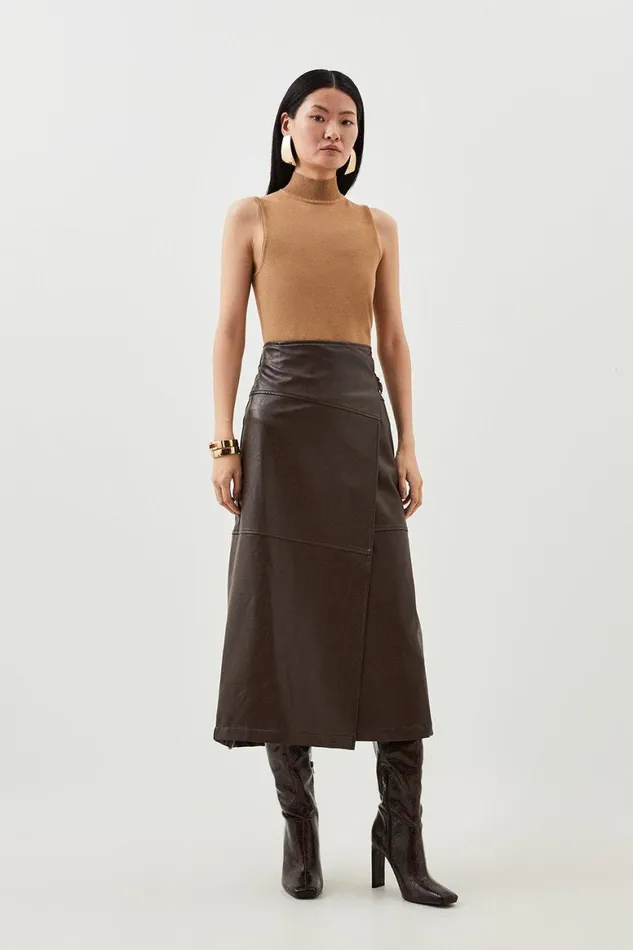 Tops Women Karen Millen Viscose Blend Funnel Neck Knit Vest Camel