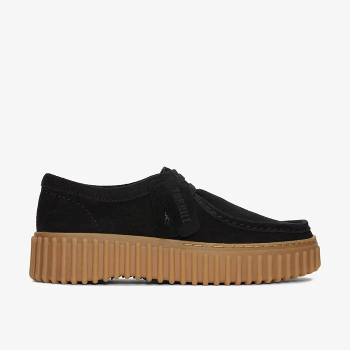 Torhill Bee Black Suede Women Clarks Platforms