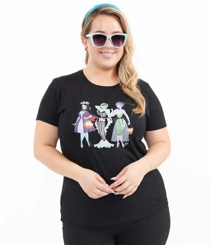 Trick Or Treat Ghouls Fitted Graphic Tee ClothingHalloweenPlus Unique Vintage Graphic Tees