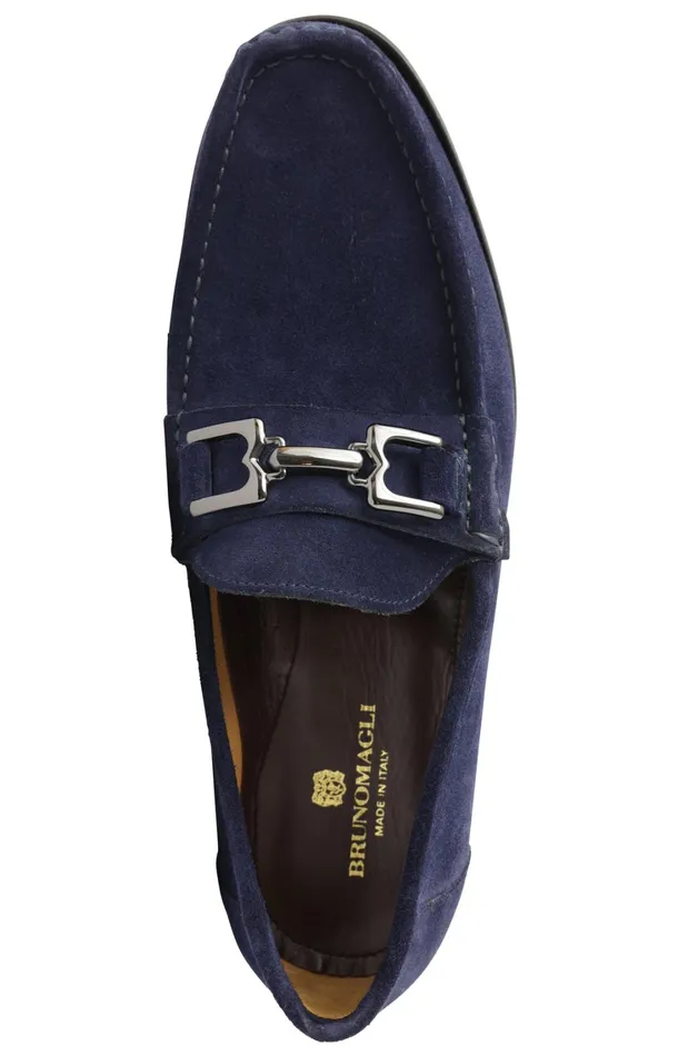 Trieste Classic Leather Moccasin 8211 Navy Suede Men Bruno Magli Loafers and Slipons
