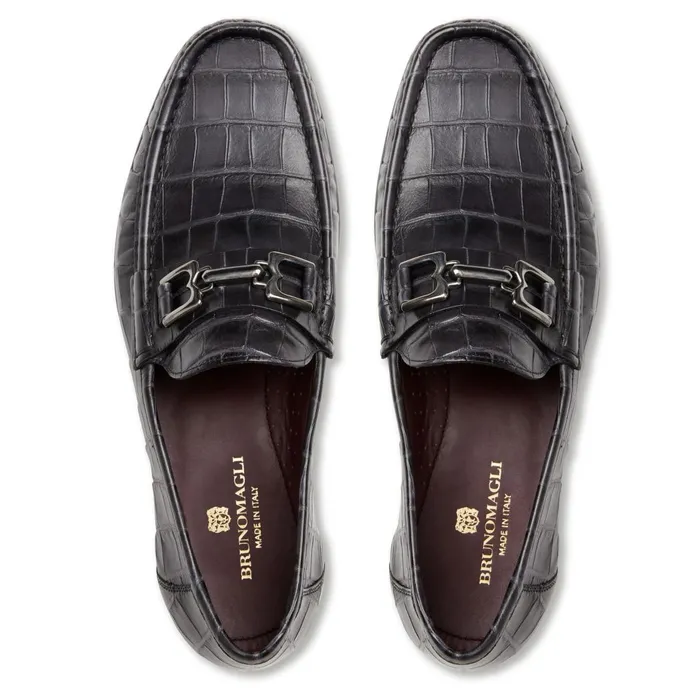 Trieste Classic Moccasin Black Croc Men Bruno Magli Loafers and Slipons