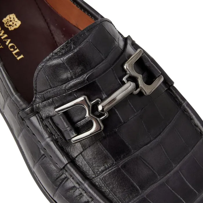 Trieste Classic Moccasin Black Croc Men Bruno Magli Loafers and Slipons