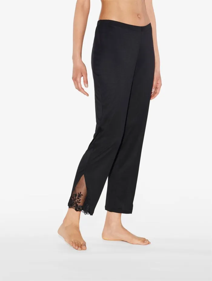 Trousers In Black Modal With Embroidered Tulle Sleepwear La Perla Pajamas