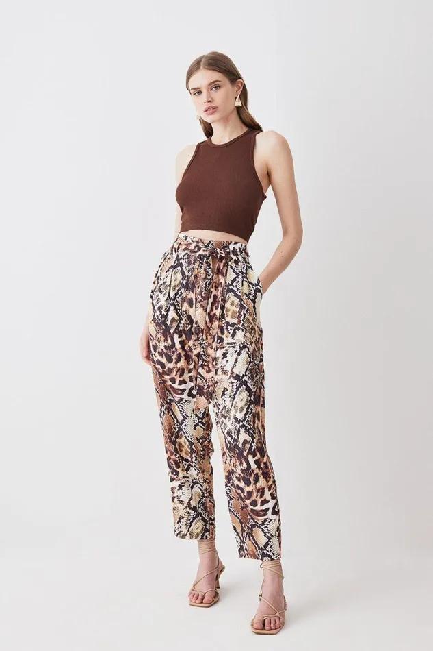 Trousers Women Karen Millen Animal Print Premium Linen Viscose Woven Trouser Animal Trousers Women Karen Millen Animal Print Premium Linen Viscose Woven Trouser Animal