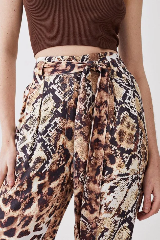 Trousers Women Karen Millen Animal Print Premium Linen Viscose Woven Trouser Animal