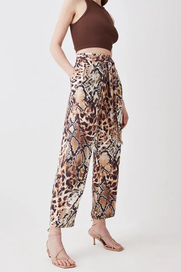 Trousers Women Karen Millen Animal Print Premium Linen Viscose Woven Trouser Animal
