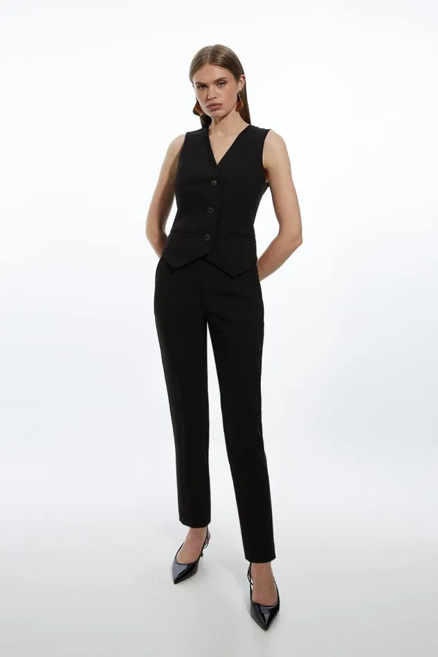 Trousers Women Karen Millen Clean Tailored Grosgrain Tipped Slim Leg Trousers Black
