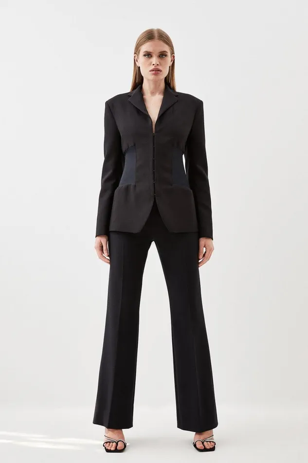Trousers Women Karen Millen Compact Stretch Contrast Panel Detail Flared Trouser Black Trousers Women Karen Millen Compact Stretch Contrast Panel Detail Flared Trouser Black