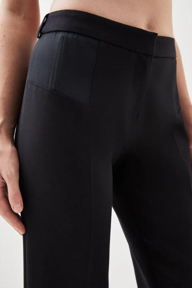 Trousers Women Karen Millen Compact Stretch Contrast Panel Detail Flared Trouser Black