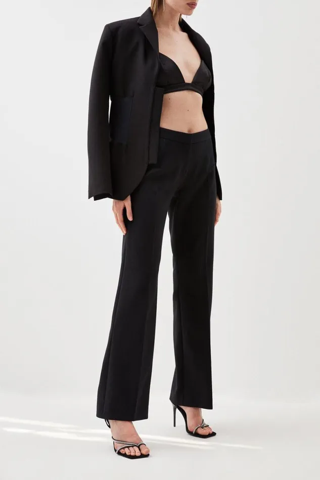 Trousers Women Karen Millen Compact Stretch Contrast Panel Detail Flared Trouser Black