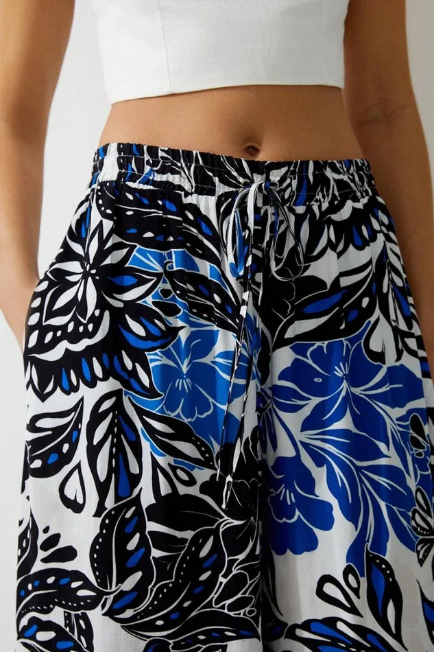 Trousers Women Karen Millen Floral Printed Viscose Crepe Woven Wide Leg Trousers Floral