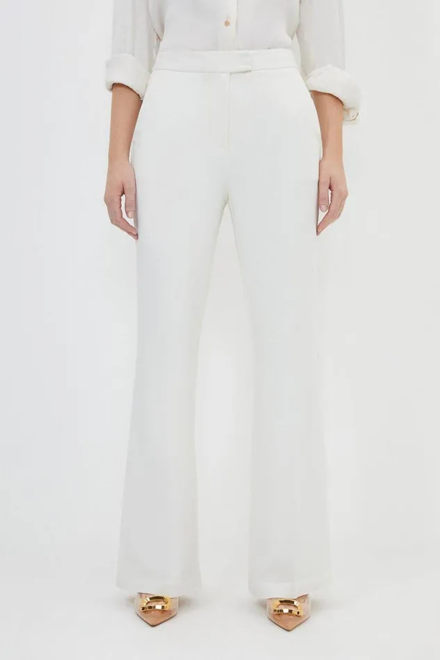 Trousers Women Karen Millen Petite Compact Viscose Slim Leg Tailored Trousers Ivory