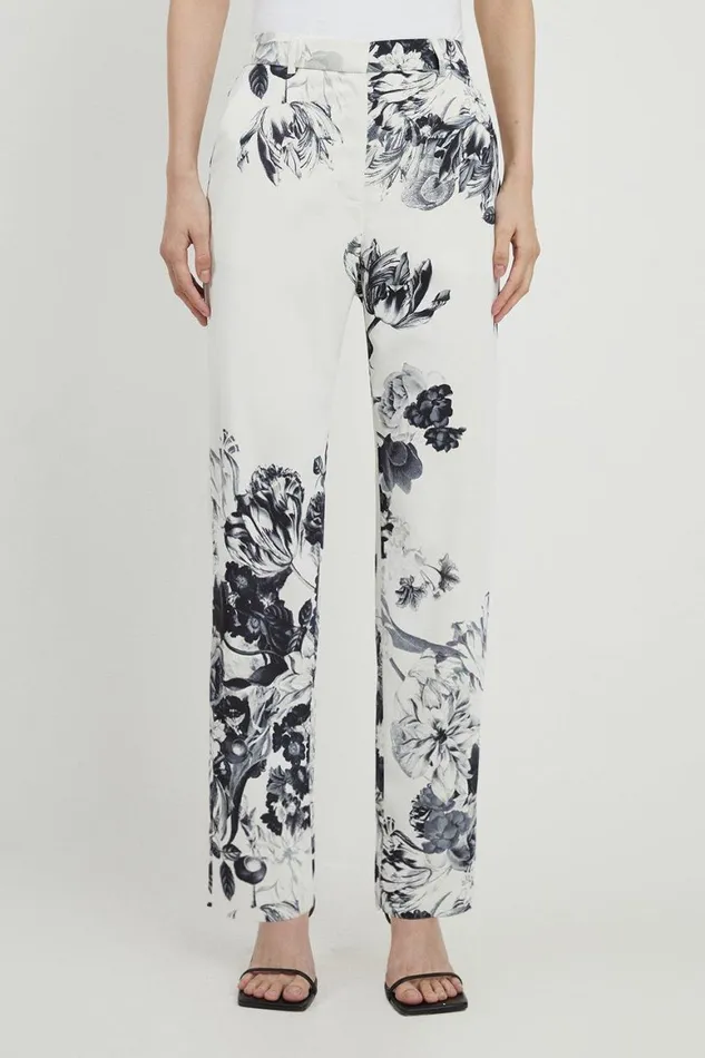 Trousers Women Karen Millen Petite Tailored Crepe Mono Floral Slim Leg Tailored Trousers Mono