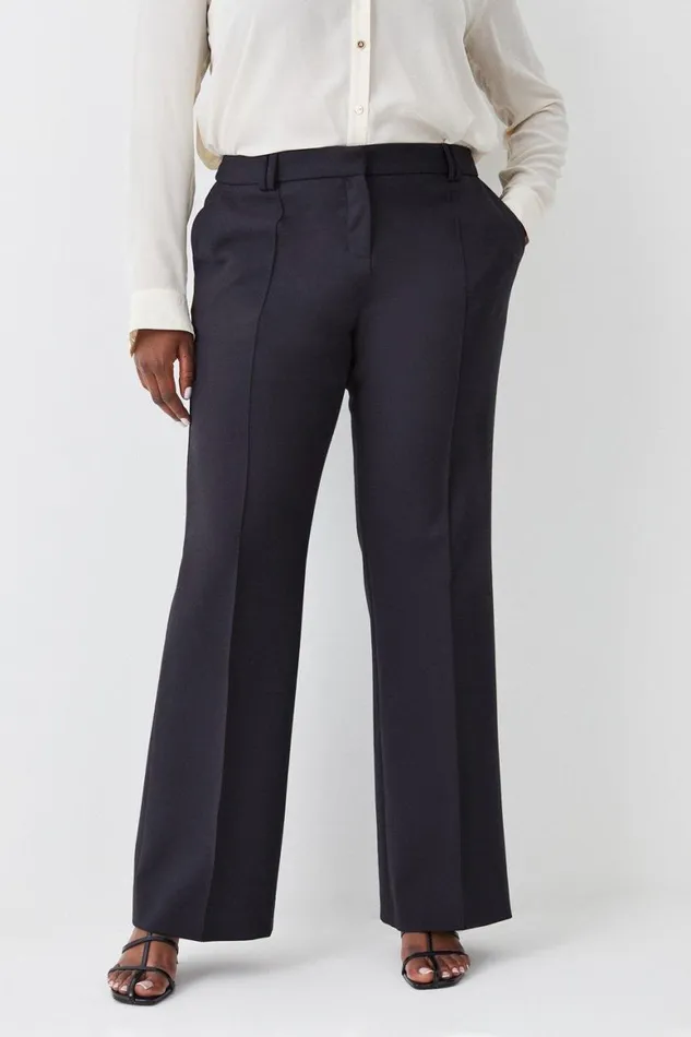Trousers Women Karen Millen Plus Size Compact Stretch Tailored Flared Trouser Black