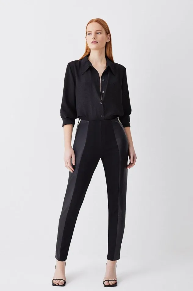 Trousers Women Karen Millen Ponte and Faux Leather Zip Detail Jodhpur Leggings Black Trousers Women Karen Millen Ponte and Faux Leather Zip Detail Jodhpur Leggings Black