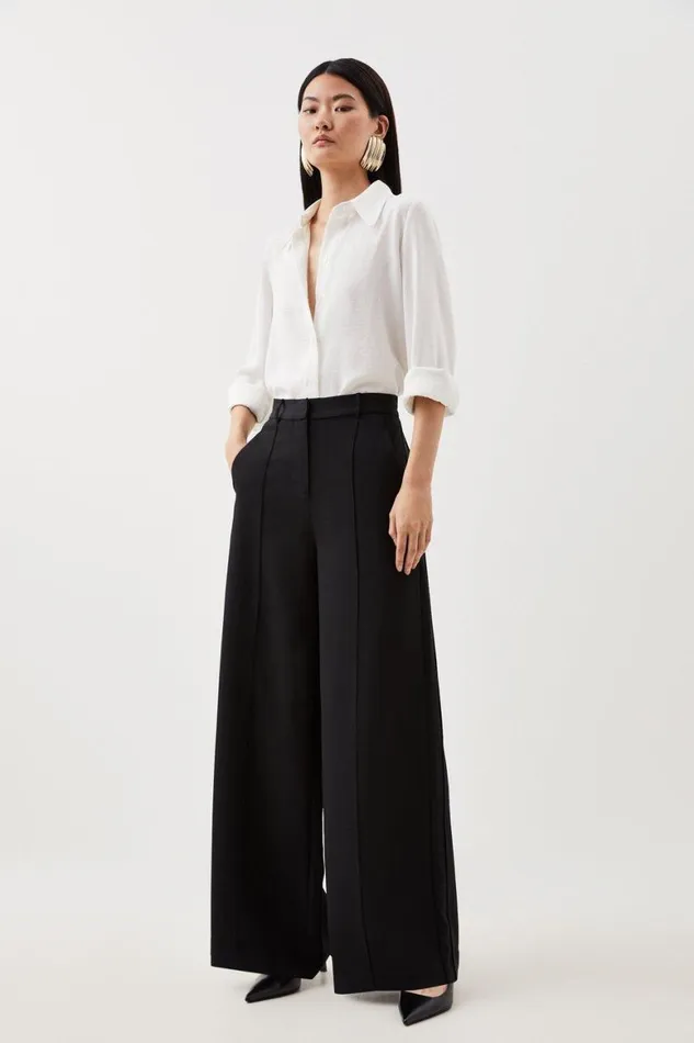 Trousers Women Karen Millen Premium Woven Viscose Crepe Wide Leg Trouser Black Trousers Women Karen Millen Premium Woven Viscose Crepe Wide Leg Trouser Black