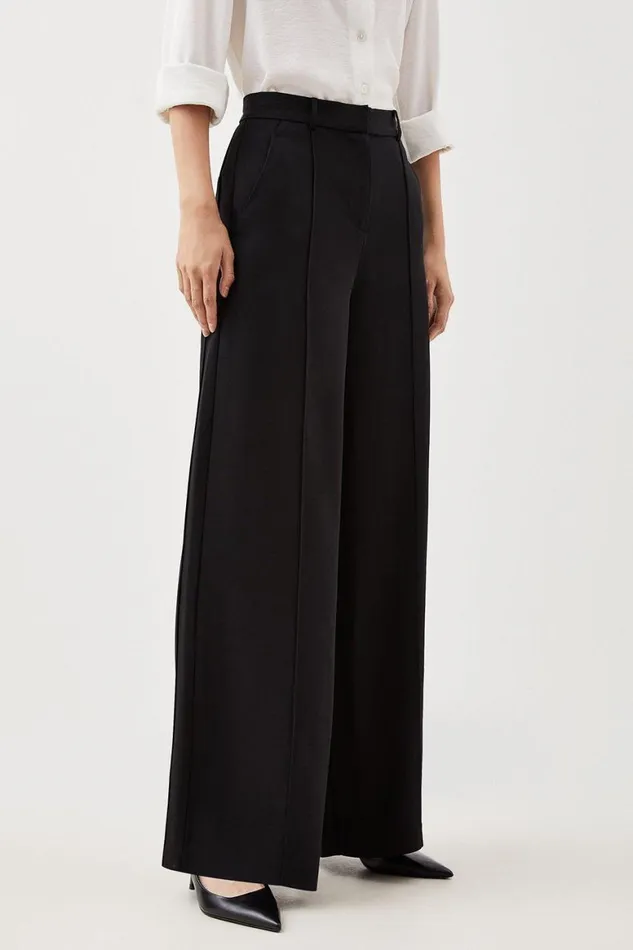 Trousers Women Karen Millen Premium Woven Viscose Crepe Wide Leg Trouser Black