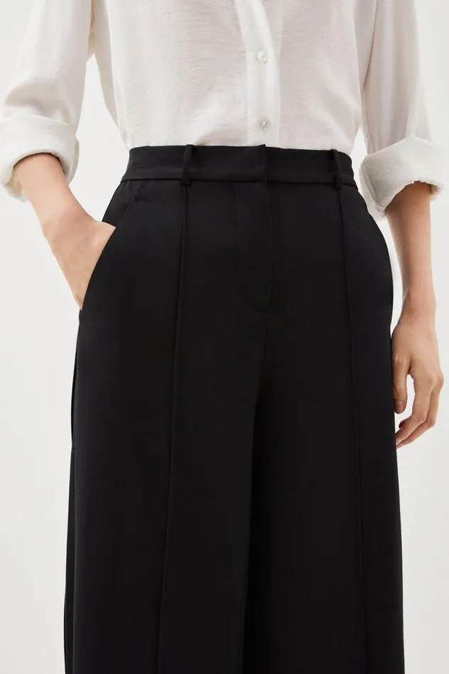 Trousers Women Karen Millen Premium Woven Viscose Crepe Wide Leg Trouser Black