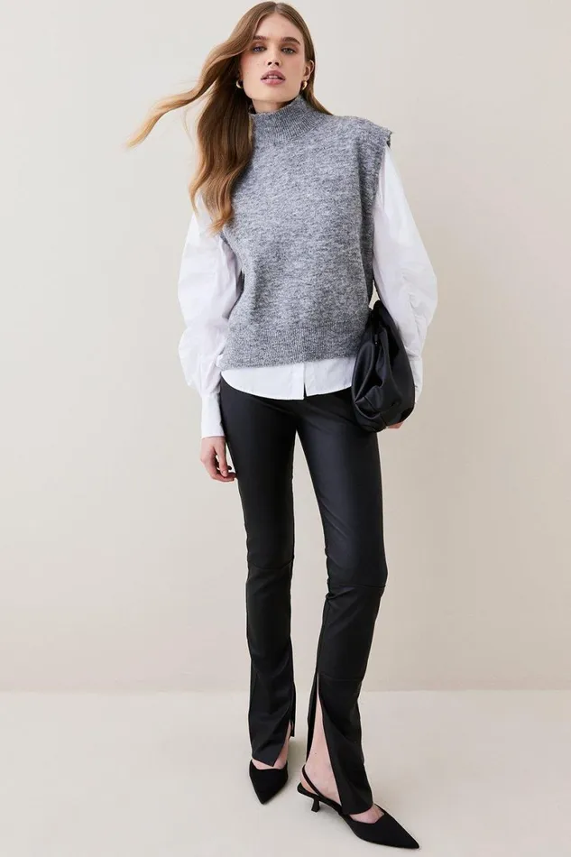 Trousers Women Karen Millen Stretch Leather Split Hem Legging Black