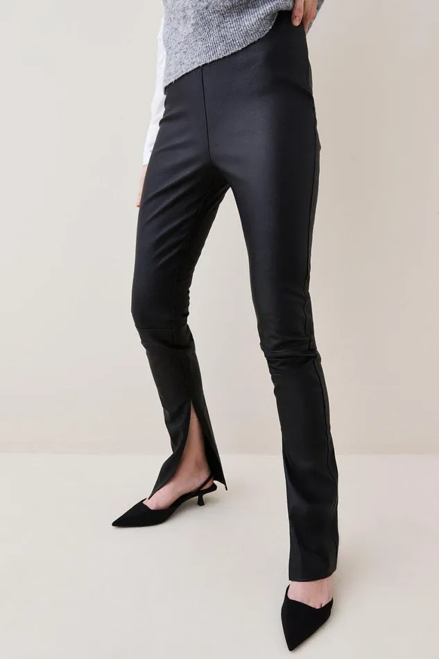 Trousers Women Karen Millen Stretch Leather Split Hem Legging Black