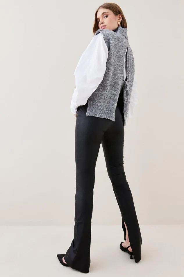Trousers Women Karen Millen Stretch Leather Split Hem Legging Black
