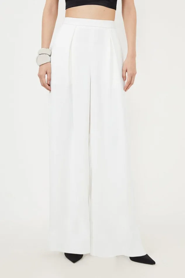 Trousers Women Karen Millen Tailored Premium Crepe Pleat Detail Wide Leg Trousers Ivory