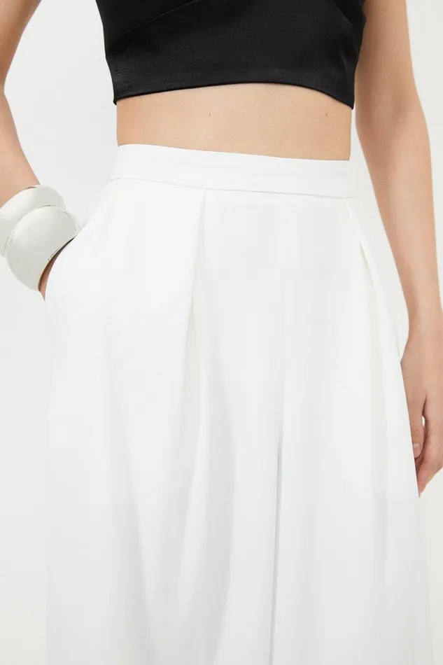 Trousers Women Karen Millen Tailored Premium Crepe Pleat Detail Wide Leg Trousers Ivory