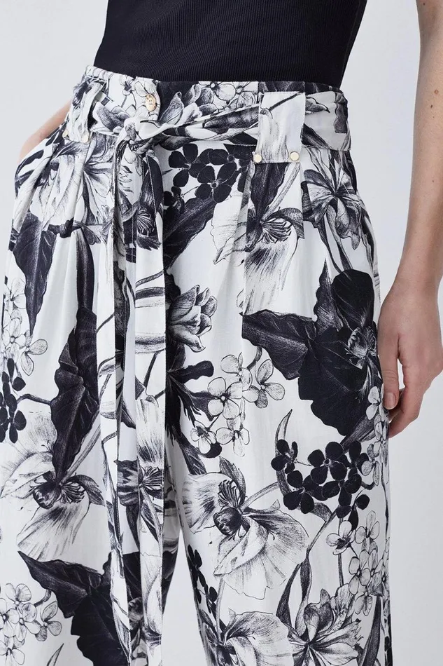 Trousers Women Karen Millen Tall Floral Batik Premium Linen Viscose Woven Trouser Mono