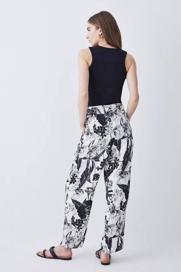 Trousers Women Karen Millen Tall Floral Batik Premium Linen Viscose Woven Trouser Mono