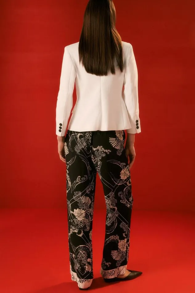 Trousers Women Karen Millen The Founder Koi Printed Woven Trousers Black