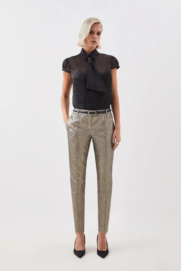 Trousers Women Karen Millen The Founder Petite Metallic Jacquard Slim Tailored Trousers Gold Trousers Women Karen Millen The Founder Petite Metallic Jacquard Slim Tailored Trousers Gold