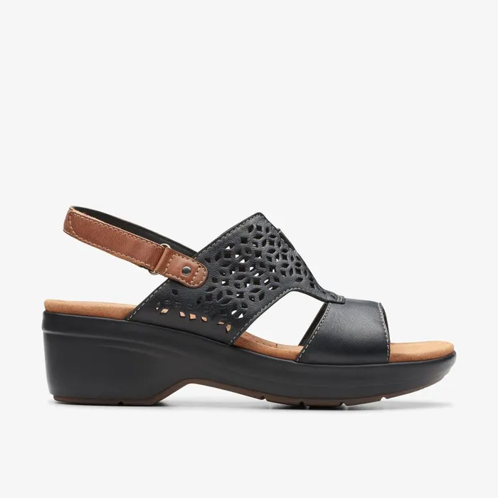 Tuleah Sun Black Leather Women Clarks Sandals and Flip Flops