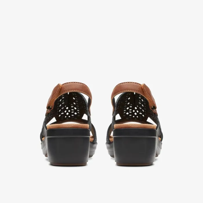 Tuleah Sun Black Leather Women Clarks Sandals and Flip Flops