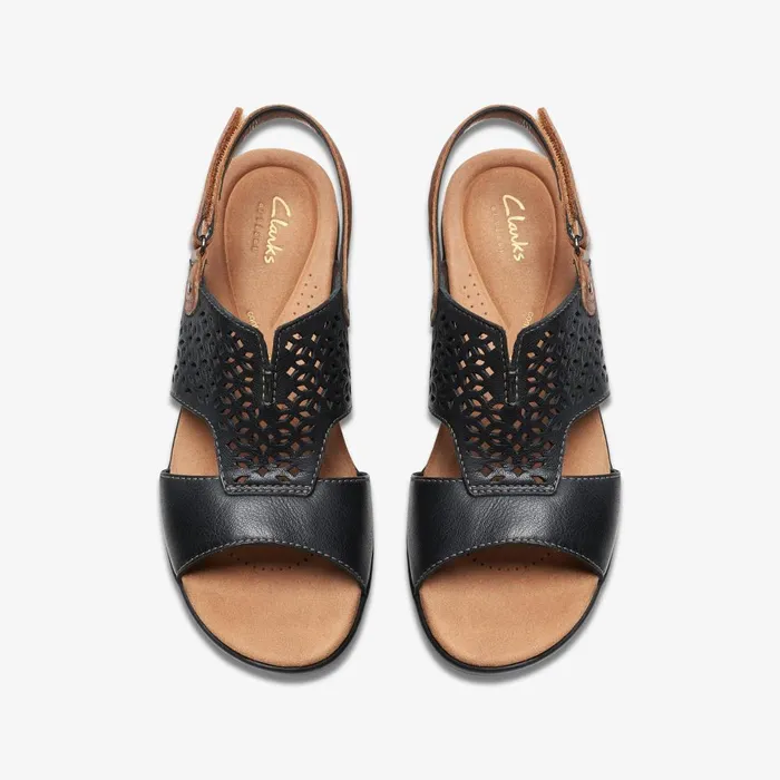 Tuleah Sun Black Leather Women Clarks Sandals and Flip Flops