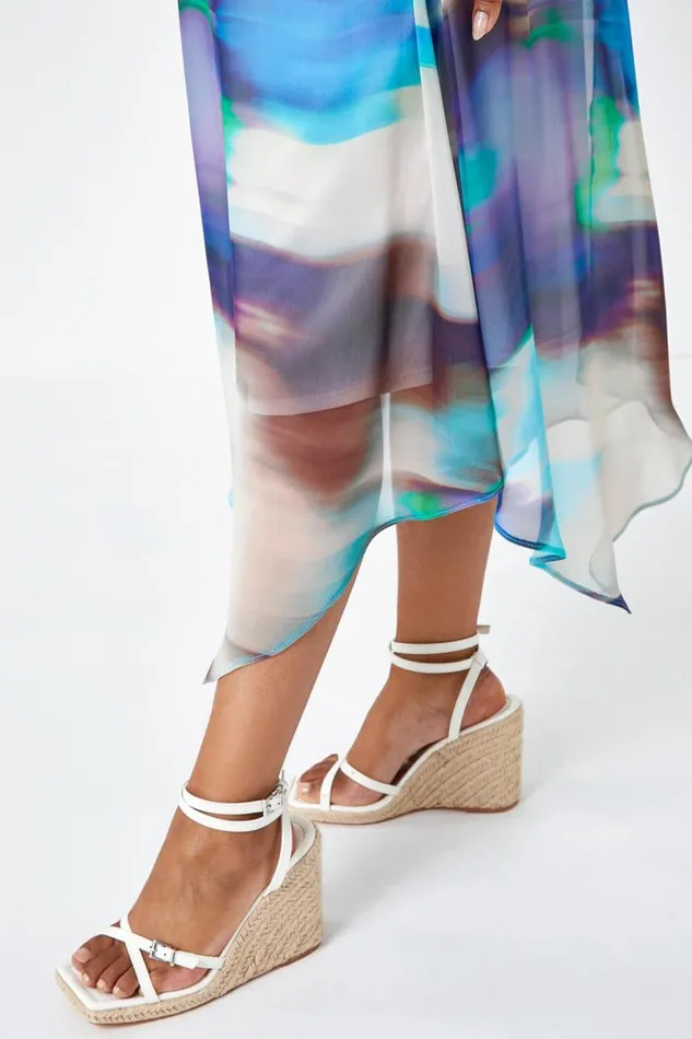 Turquoise Petite Sleeveless Tie Dye Midi Dress Women Roman Dresses